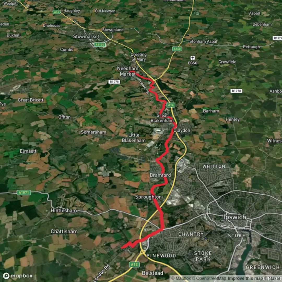 An image depicting the trail Hike from Washbrook to Needham via Needham Lake and its surrounding area.
