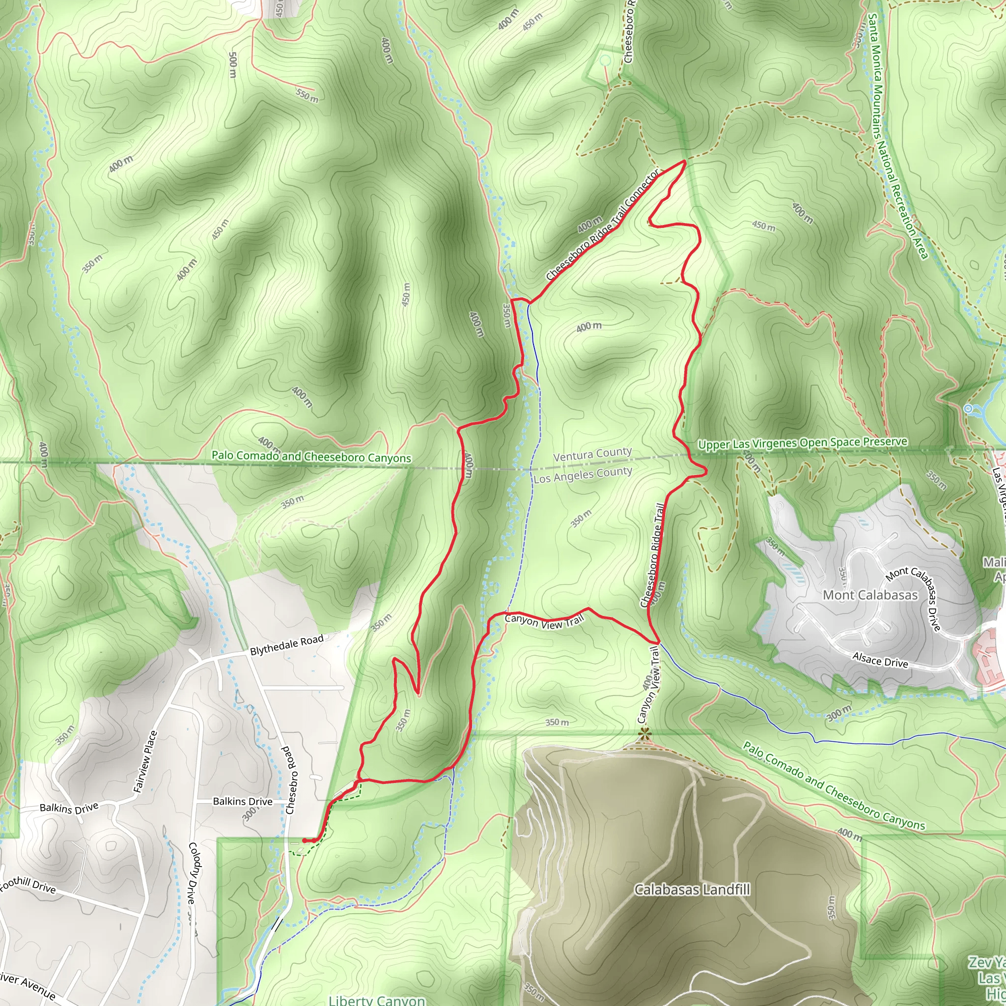Cheeseboro Canyon and Ridge Loop Trail mobile static map