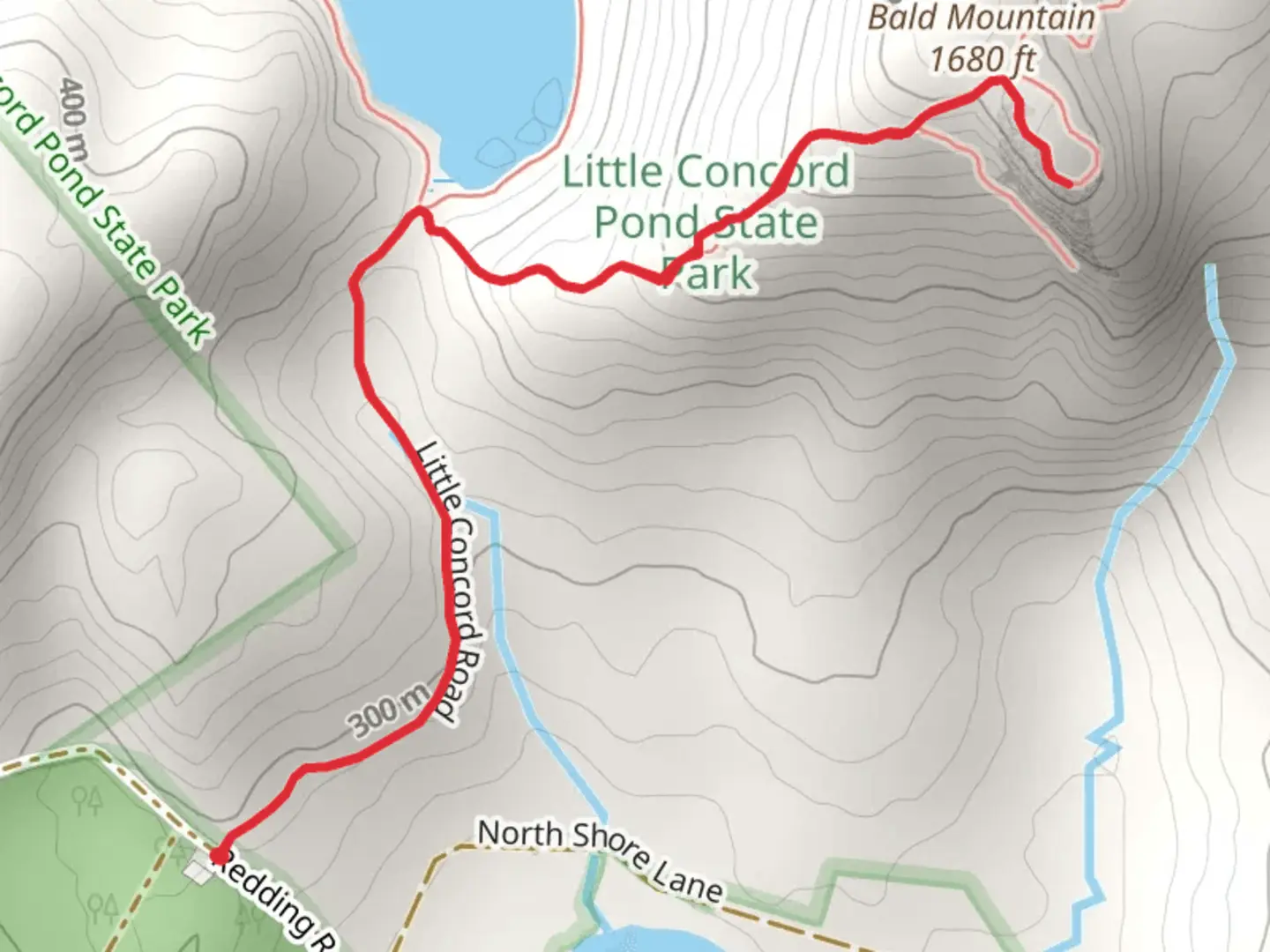 An image depicting the trail Bald Mountain from Shagg Pond Road and its surrounding area.