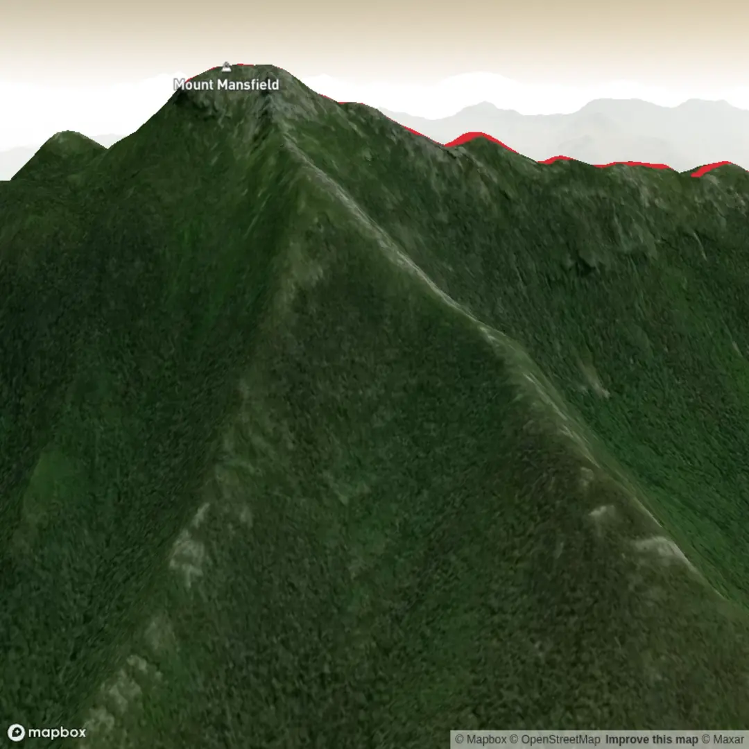 An image depicting the trail Mount Mansfield via Vermont Long Trail and Haselton Trail and its surrounding area.