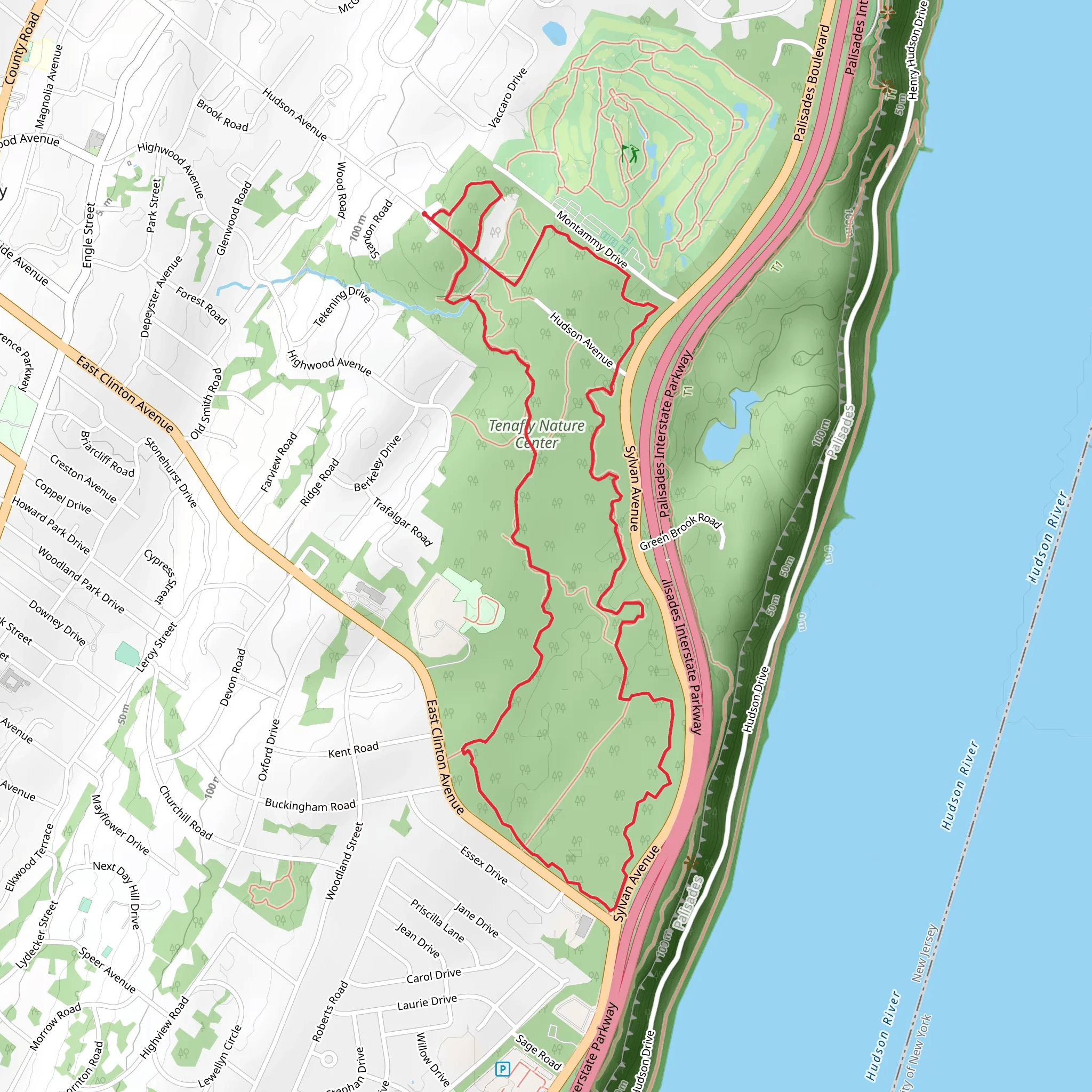 Yellow, Purple and Red Loop Trail - Tenafly Nature Center mobile static map