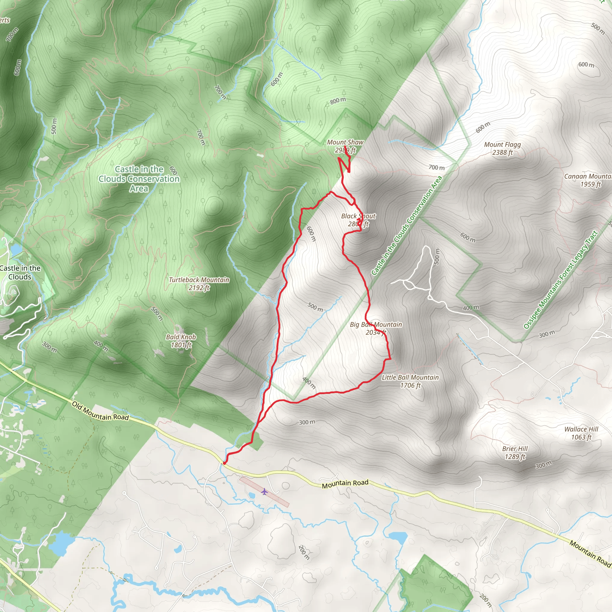 Mount Shaw, Black Snout and Big Ball Mountain Loop mobile static map