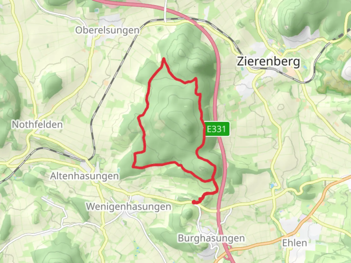An image depicting the trail Hessenweg 2 and Rohrberg Loop and its surrounding area.