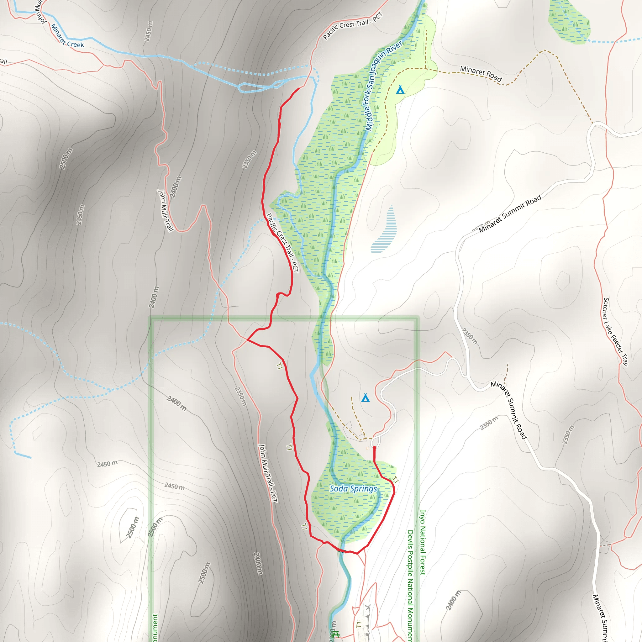 Middle Fork San Joaquin River Walkalong via PCT mobile static map
