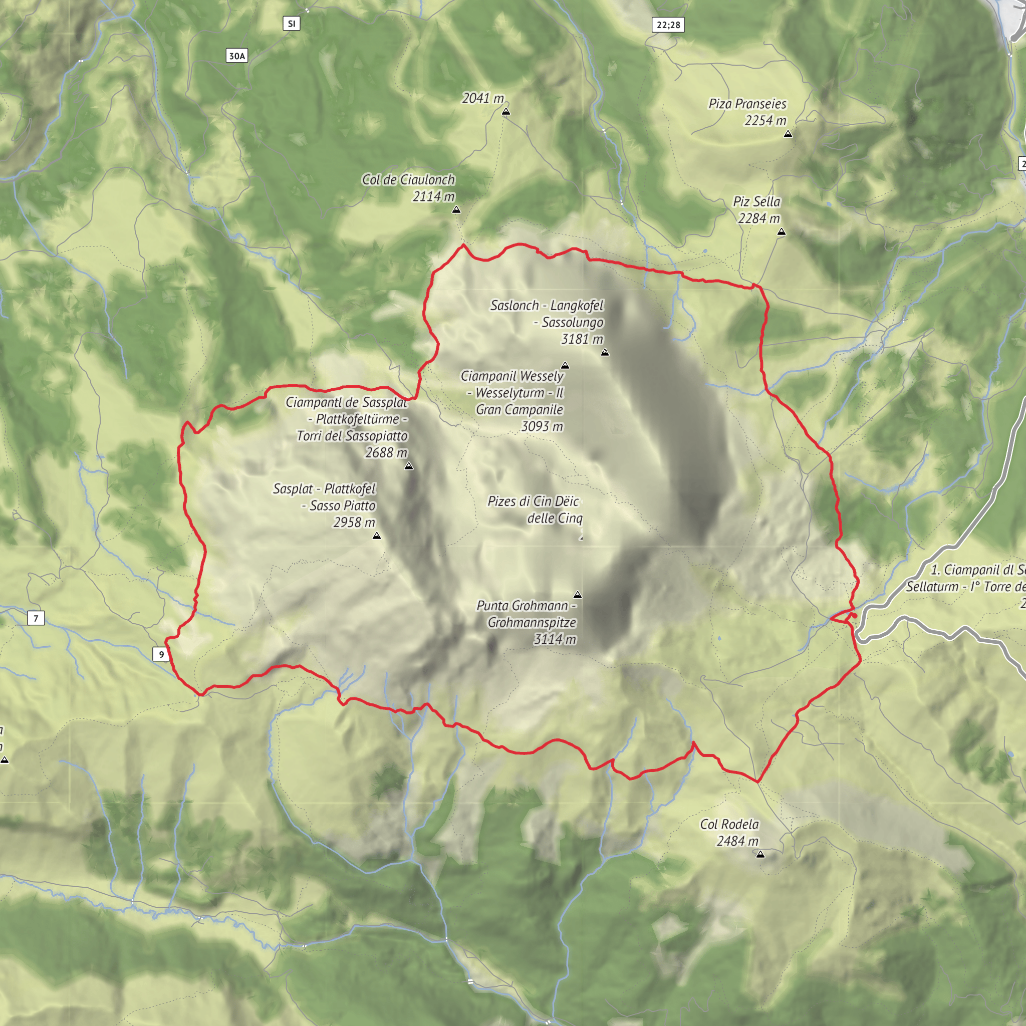 Hike 20 - Giro_del_Gruppo_del_Sassolungo_via_Passo_Sella mobile static map