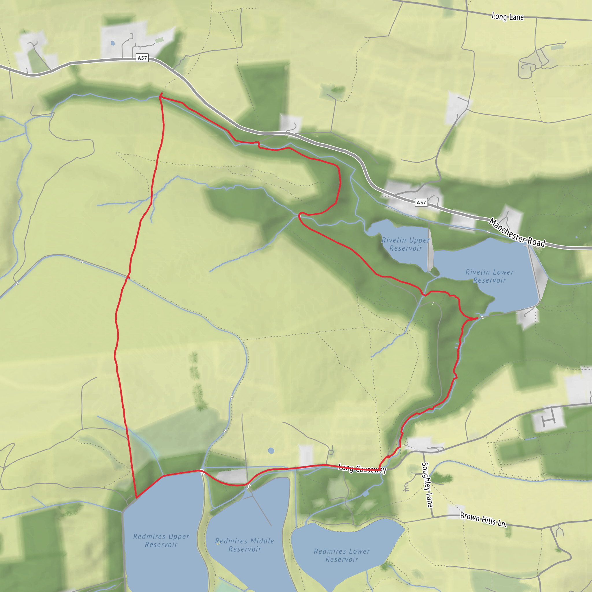 Wyming Brook Steady Walk bit longer via Redmires Reservoirs mobile static map