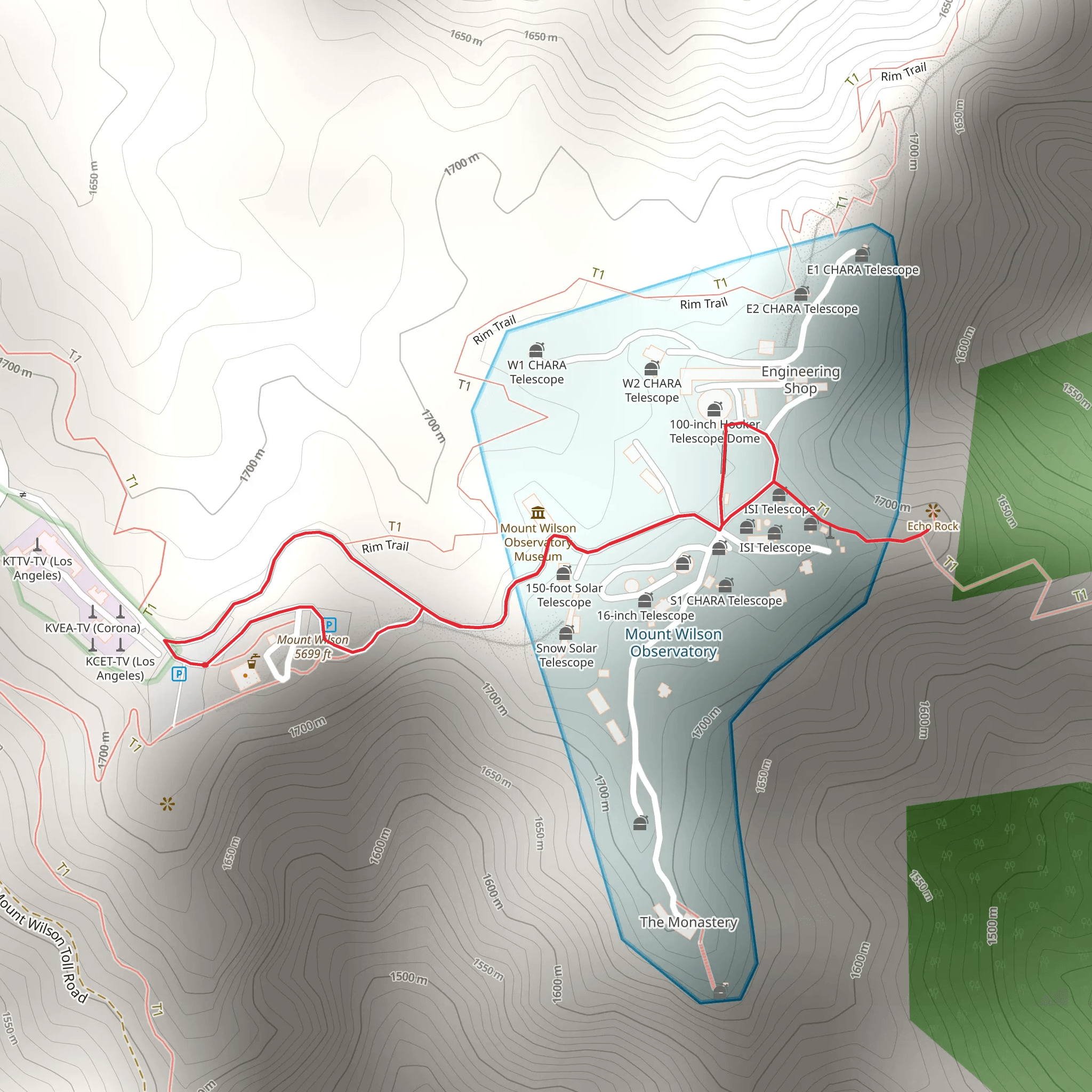 Mount Wilson and Sturtevant Trail mobile static map