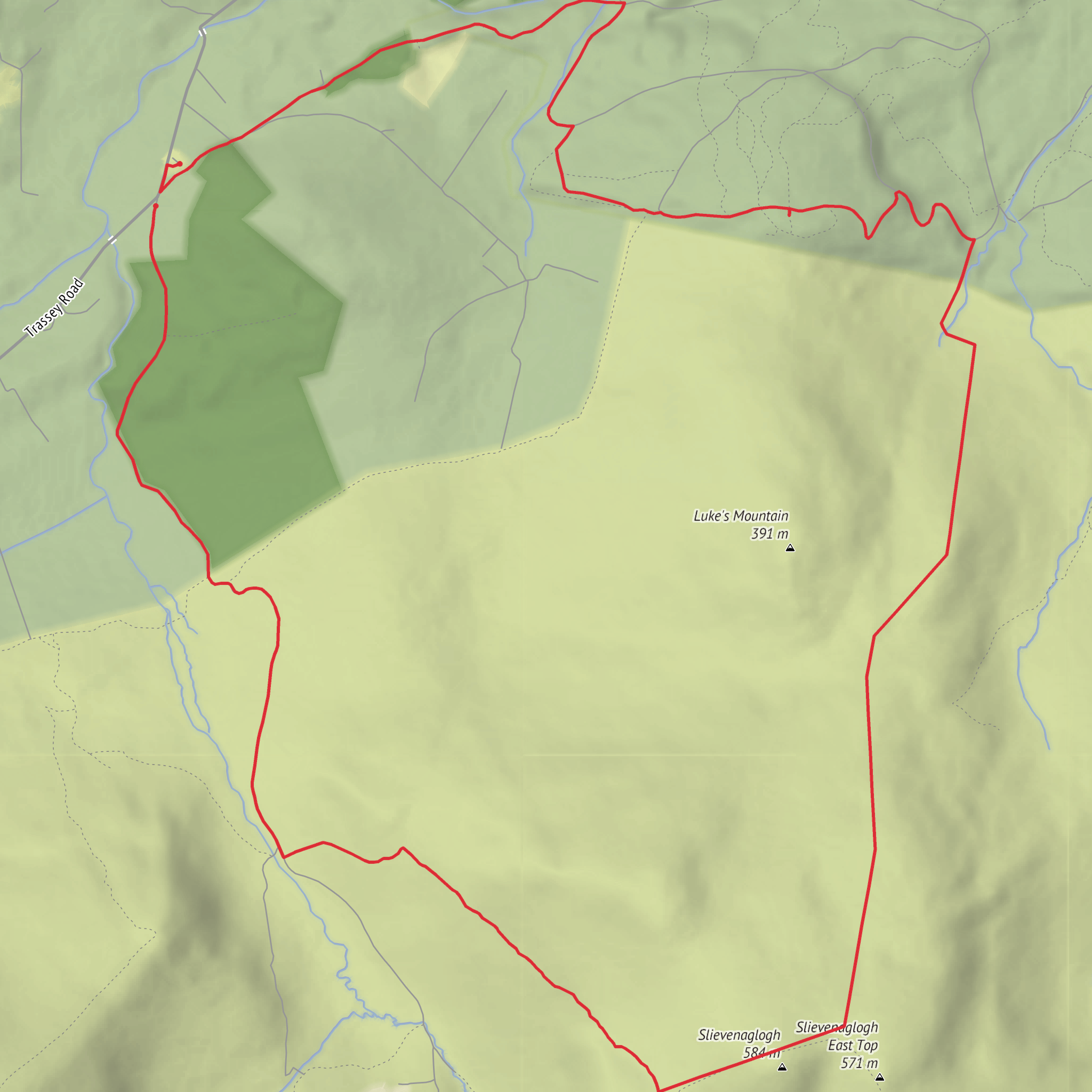 Trassey car park loop via Luke's Mountain mobile static map