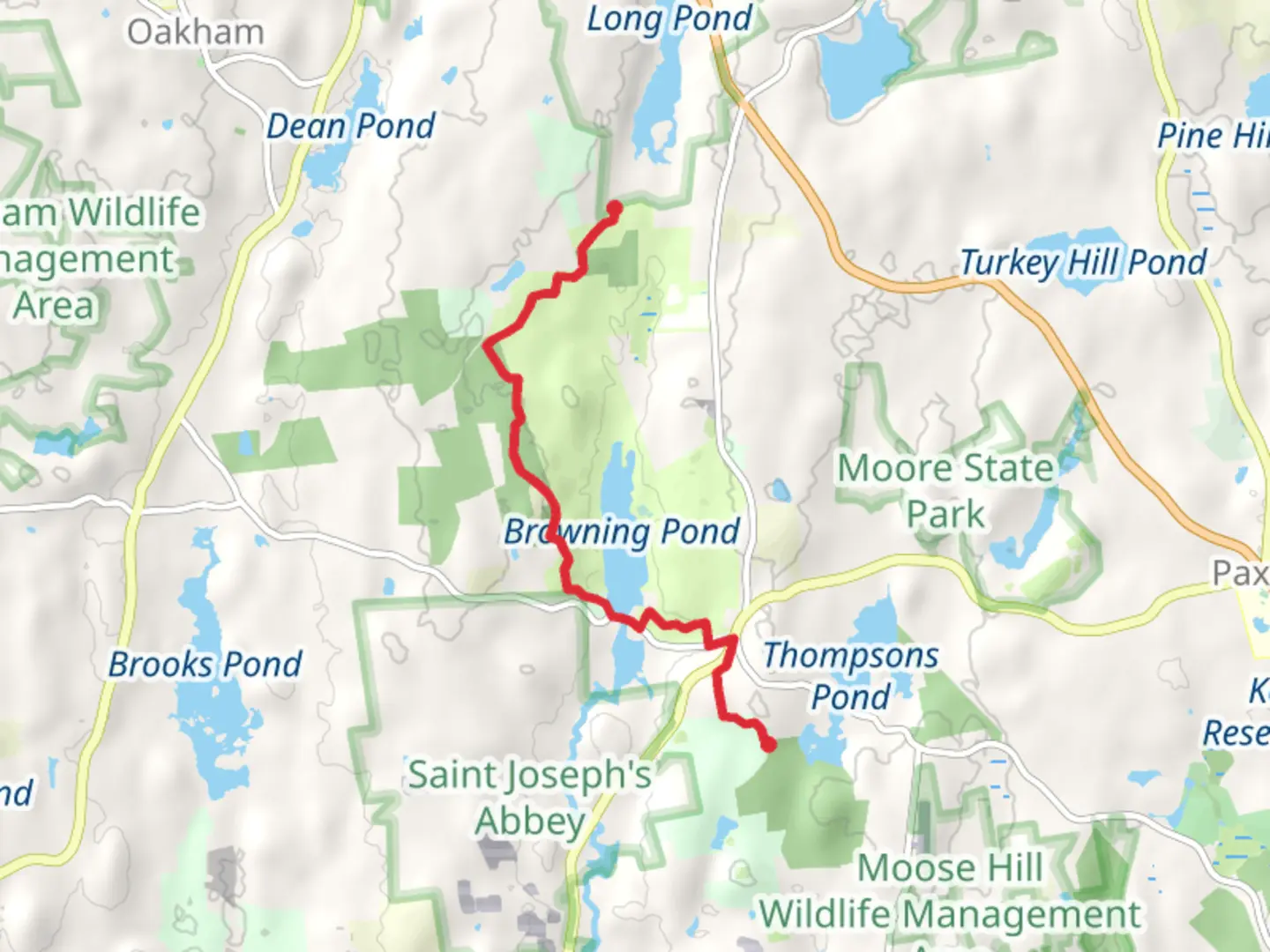 An image depicting the trail East Hill Road to McCormick Road via Midstate Trail and its surrounding area.