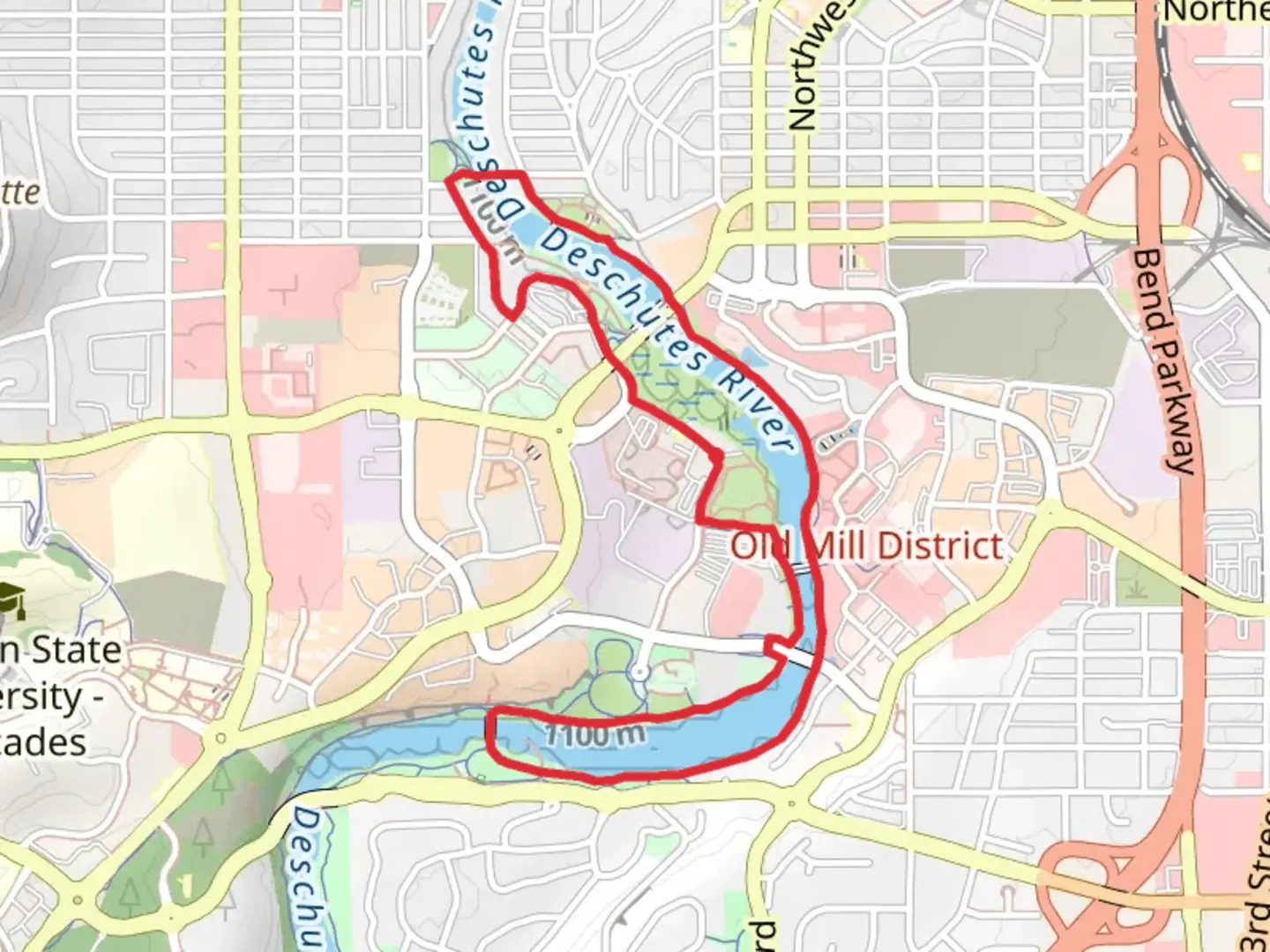 An image depicting the trail Deschutes River Loop from Southwest Shelvon Hixon Drive and its surrounding area.