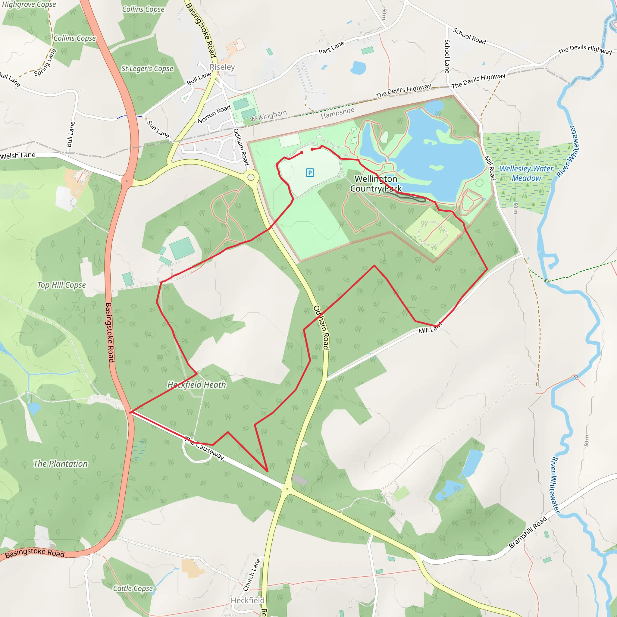 Wellington Country Park Loop mobile static map