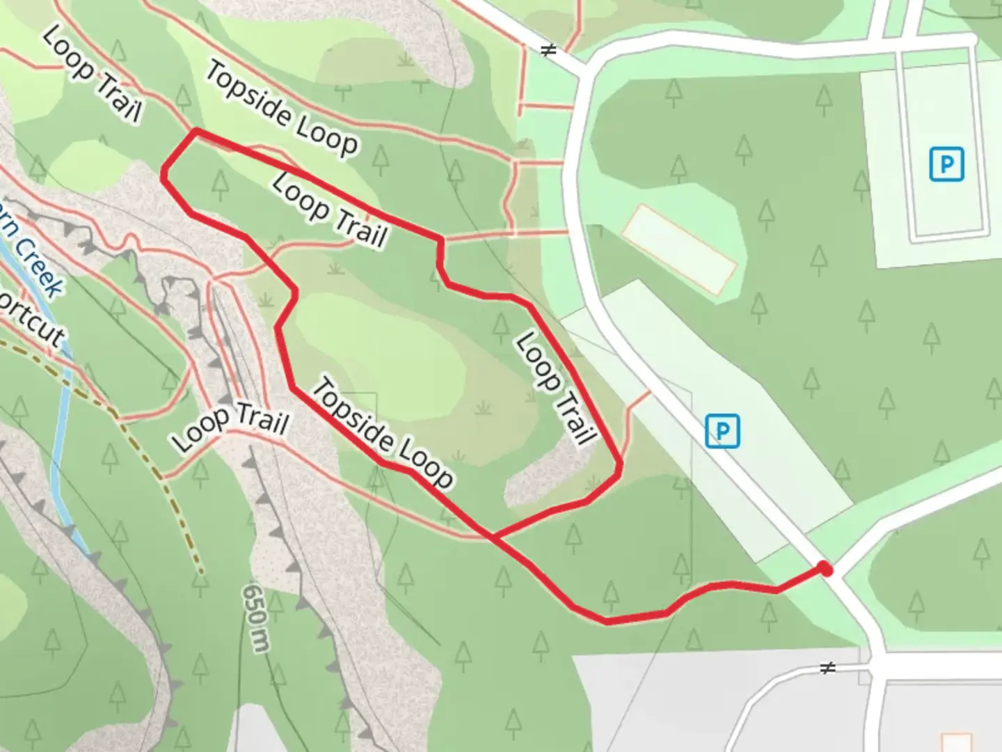 An image depicting the trail Topside Loop and its surrounding area.