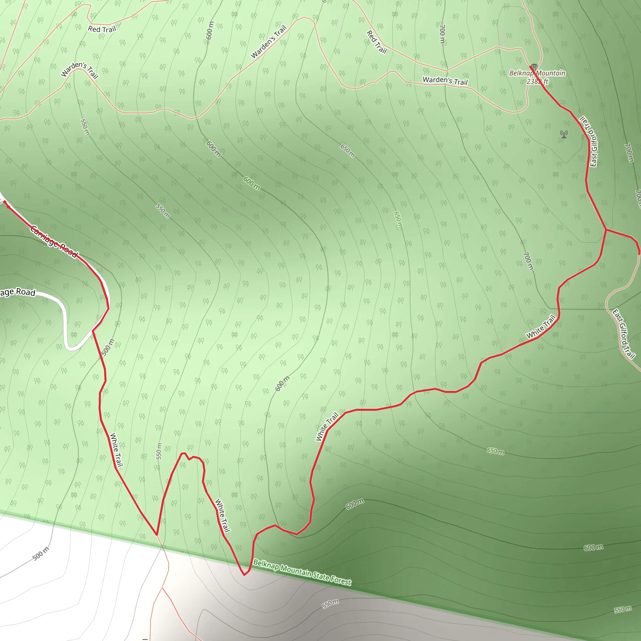 Belknap Mountain Trail mobile static map