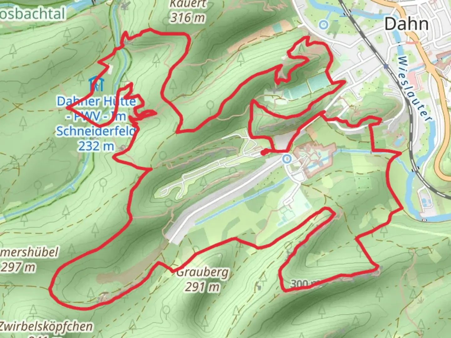 An image depicting the trail Dahner Felsenpfad and its surrounding area.