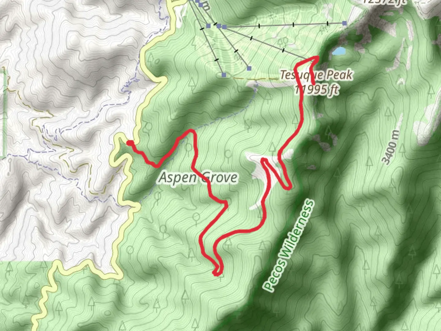 An image depicting the trail Tesuque Peak and its surrounding area.