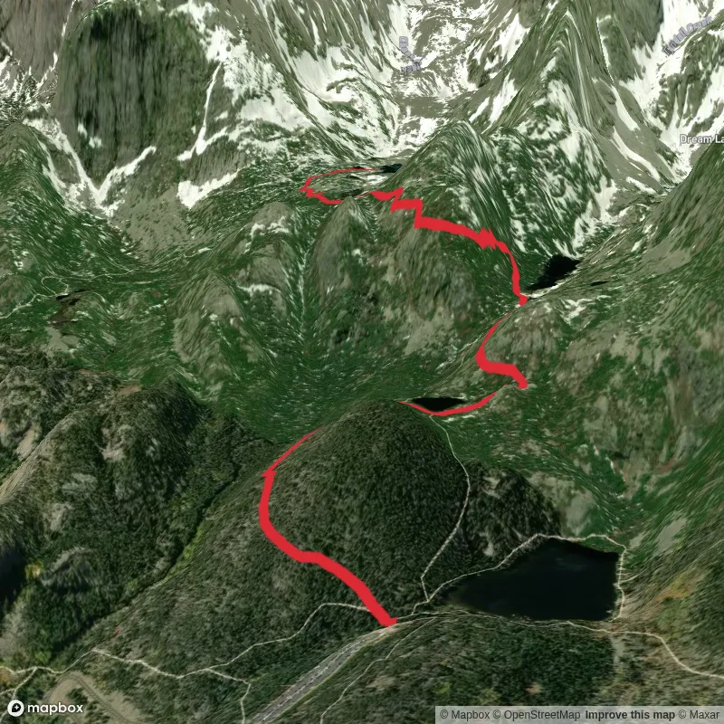 Lake Haiyaha, Dream Lake, and Nymph Lake from Bear Lake Trailhead
