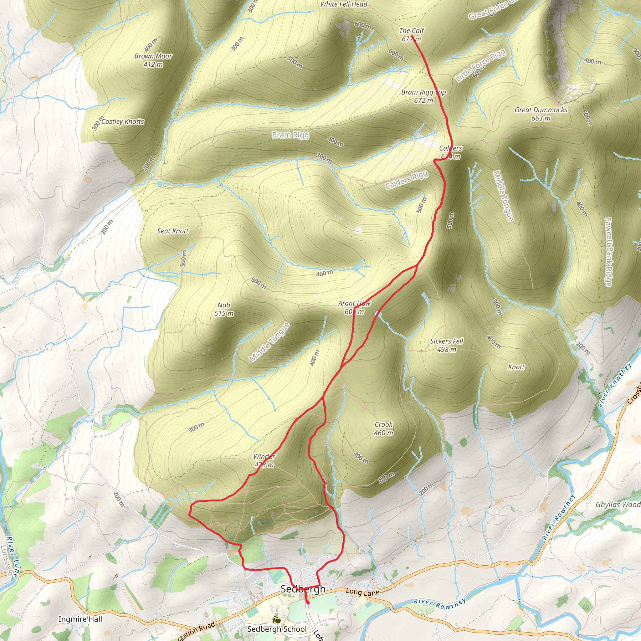 The Calf, Calders, Arant Haw and Winder Loop mobile static map
