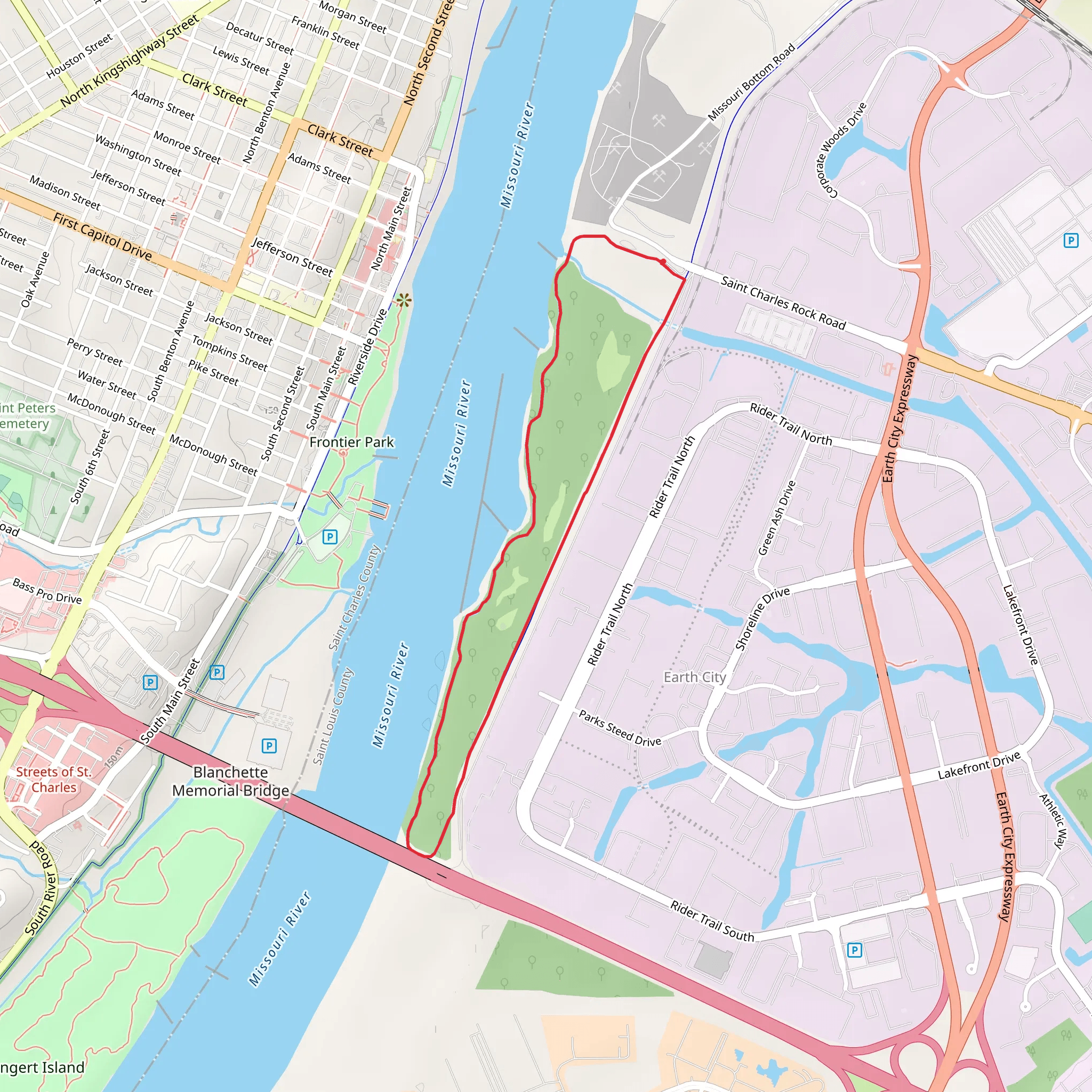 Missouri Greenway - Riverwoods Loop Trail mobile static map