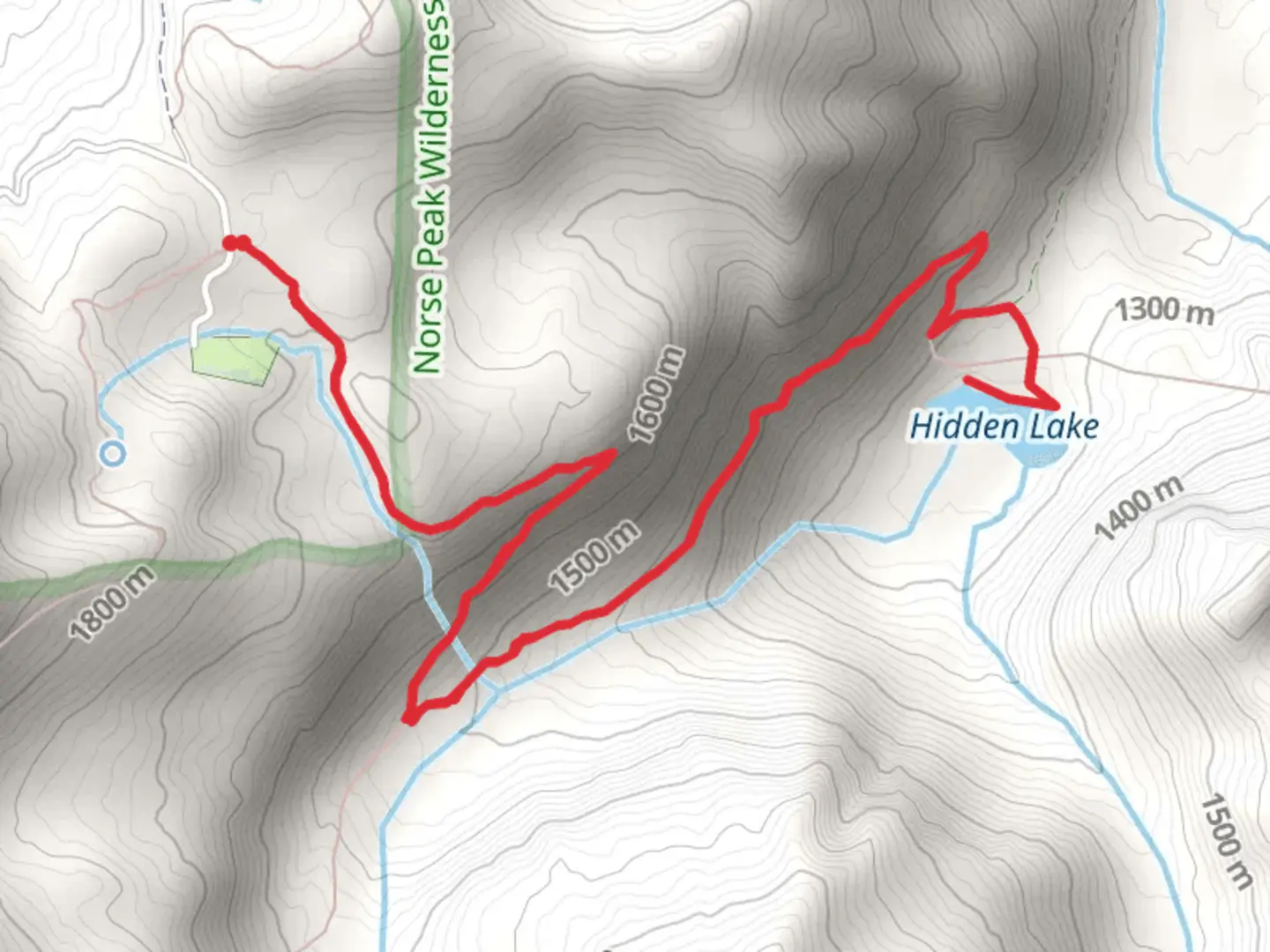 An image depicting the trail Hidden Lake via Greenwater Lakes Trail and its surrounding area.