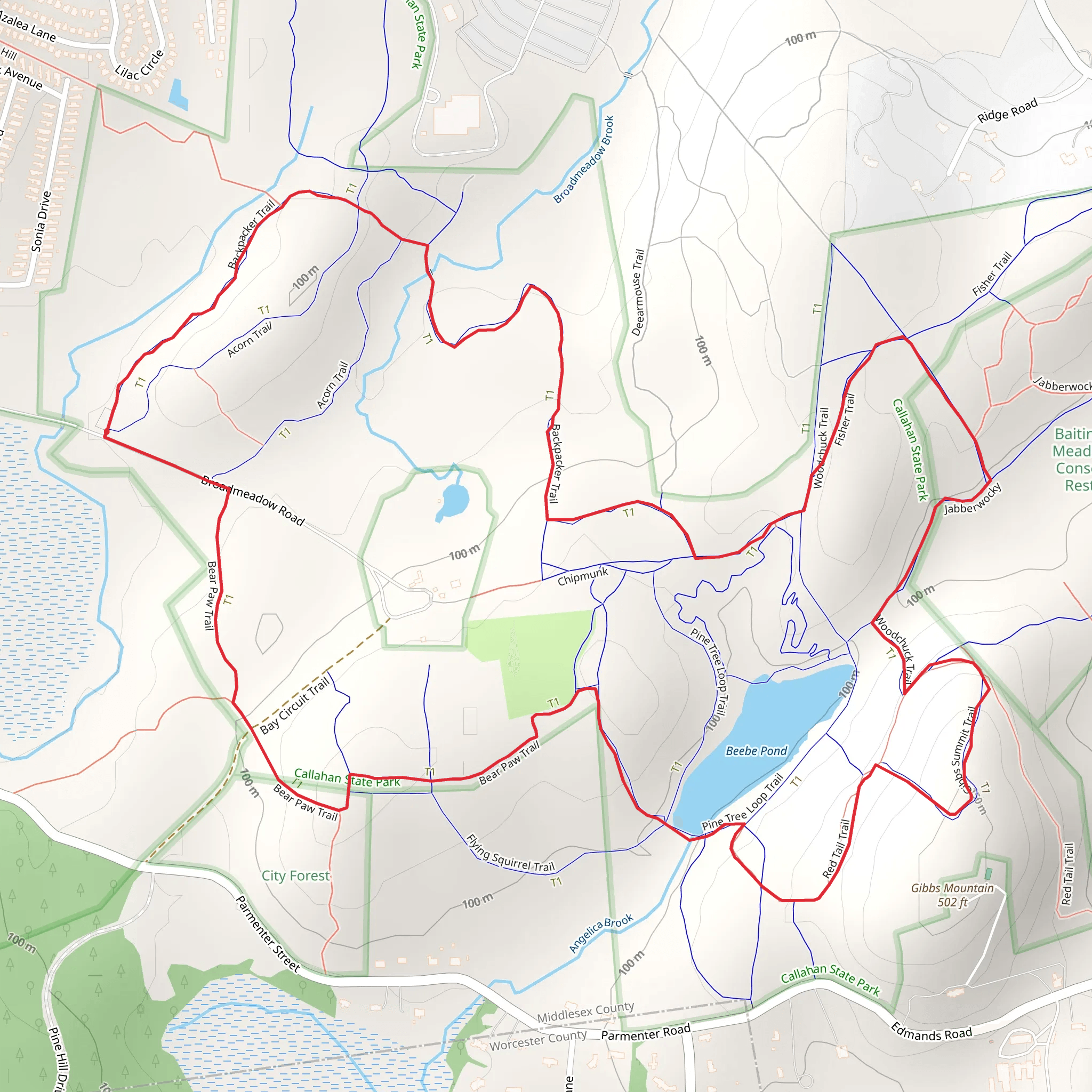 Beebe Pond Loop Trail mobile static map
