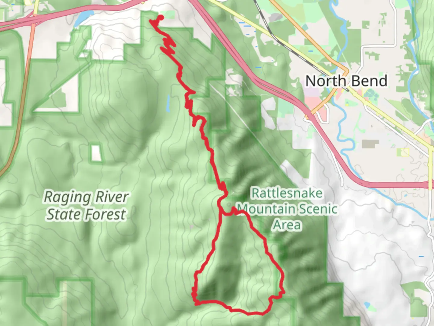 An image depicting the trail Invictus and Raging Ridge Loop and its surrounding area.