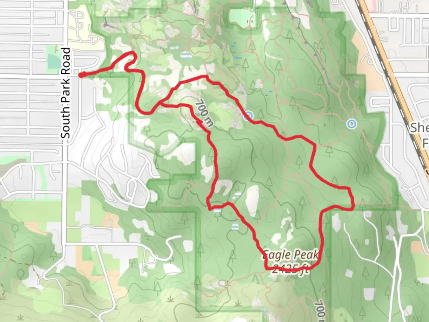An image depicting the trail Eagle Peak Trail and Nimbus Knob Trail and its surrounding area.