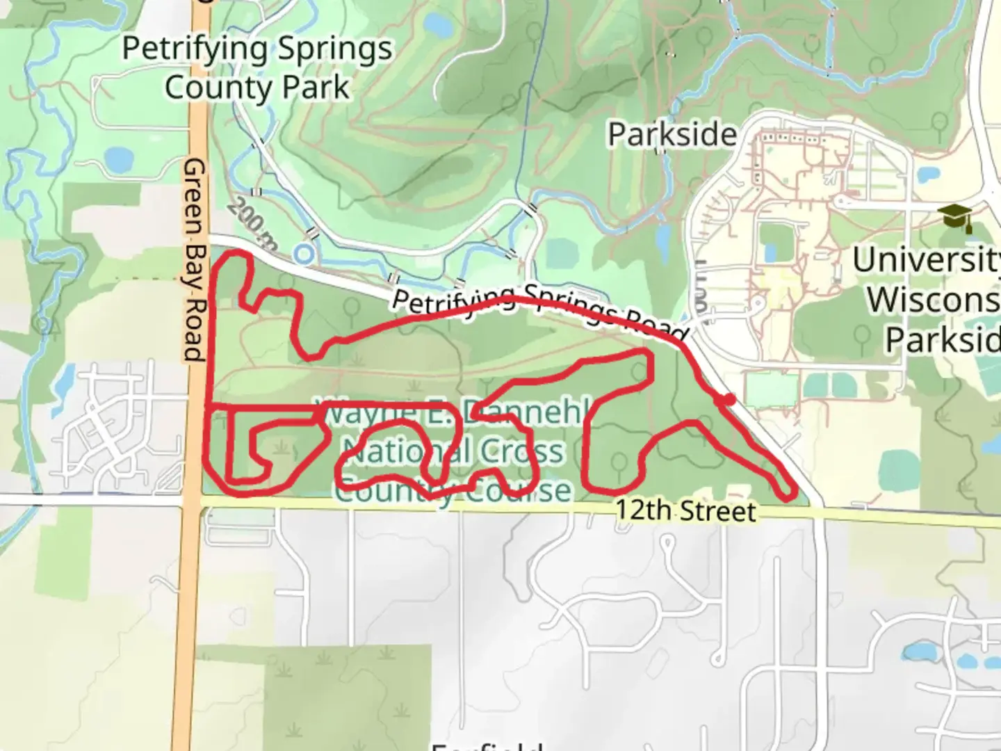 An image depicting the trail Wayne E Dannehl National Cross Country Course Loop and its surrounding area.