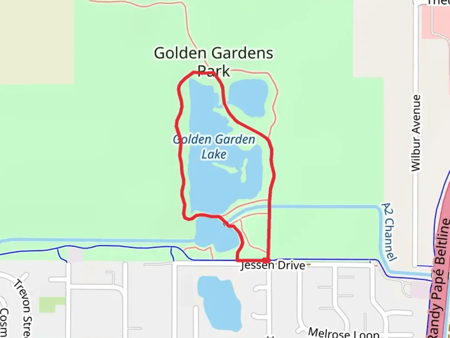 An image depicting the trail Golden Garden Lake Loop and its surrounding area.