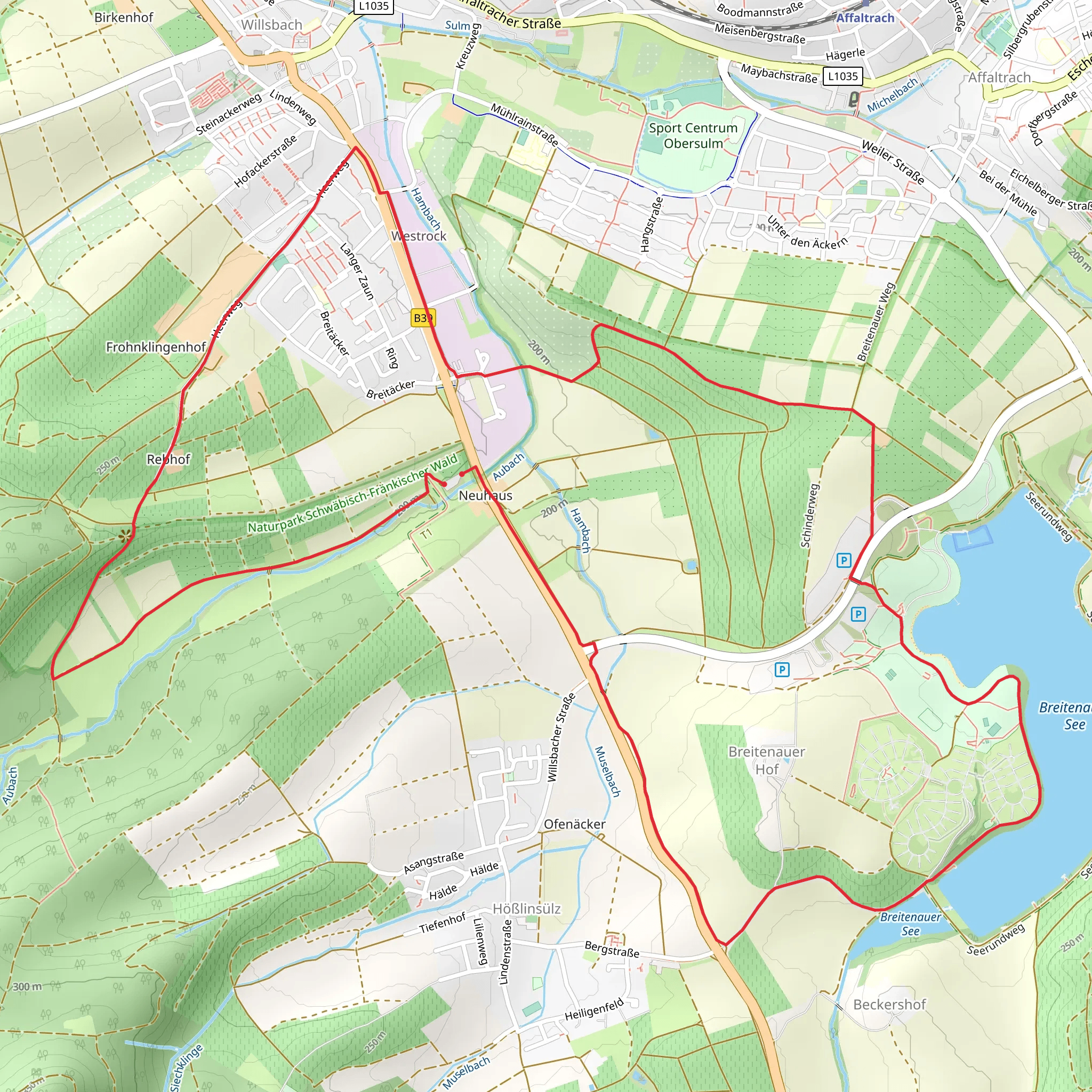 Obersulm and Breitenauer See Loop mobile static map