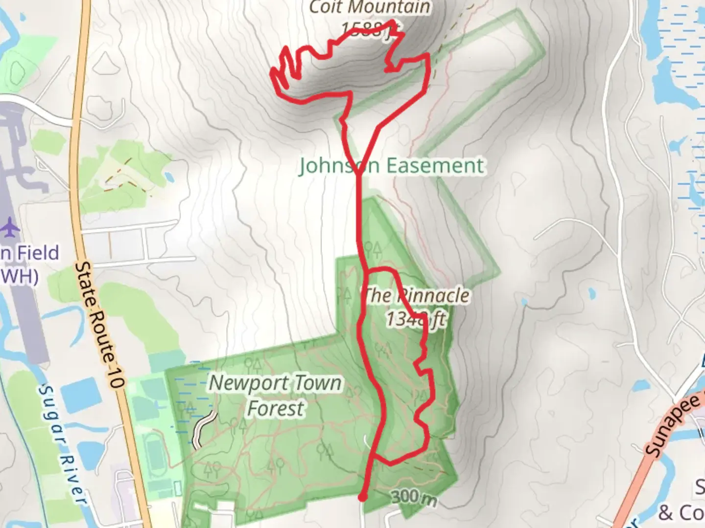 An image depicting the trail Coit Mountain and The Pinnacle Loop and its surrounding area.