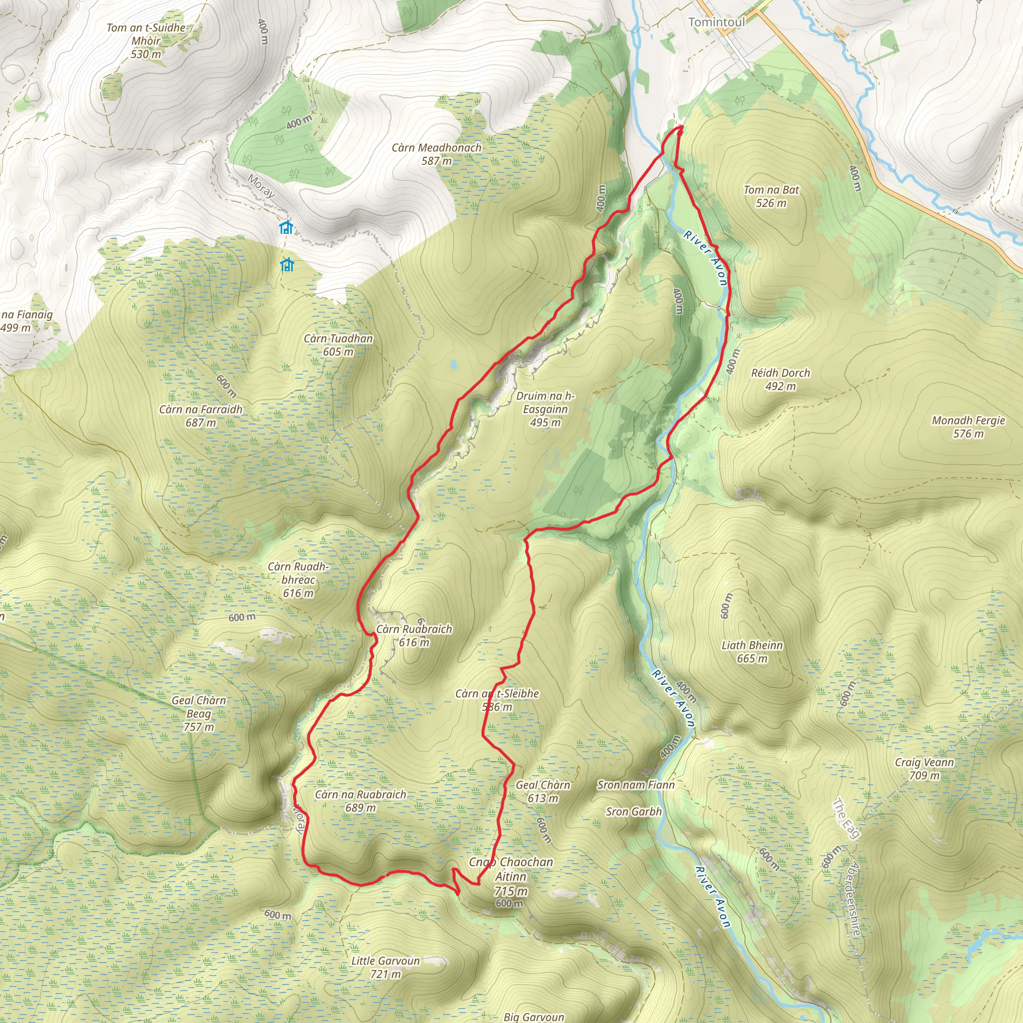Ailnack Upper Ravine Loop from Tomintoul mobile static map