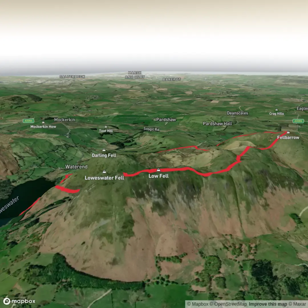An image depicting the trail Low Fell and Fellbarrow and its surrounding area.