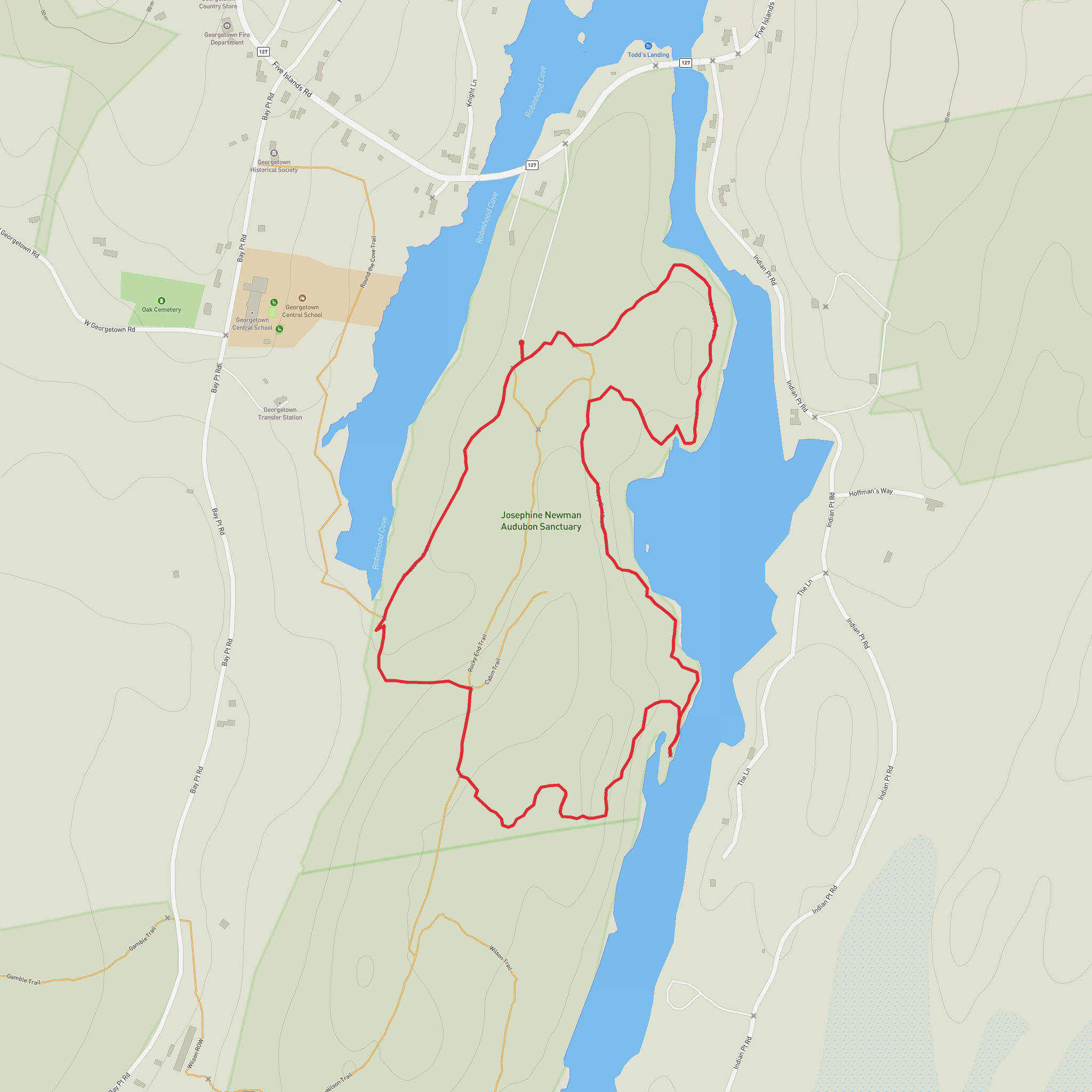 Reversing falls and Robinhood Cove via Horseshoe Trail and Geology Trail mobile static map