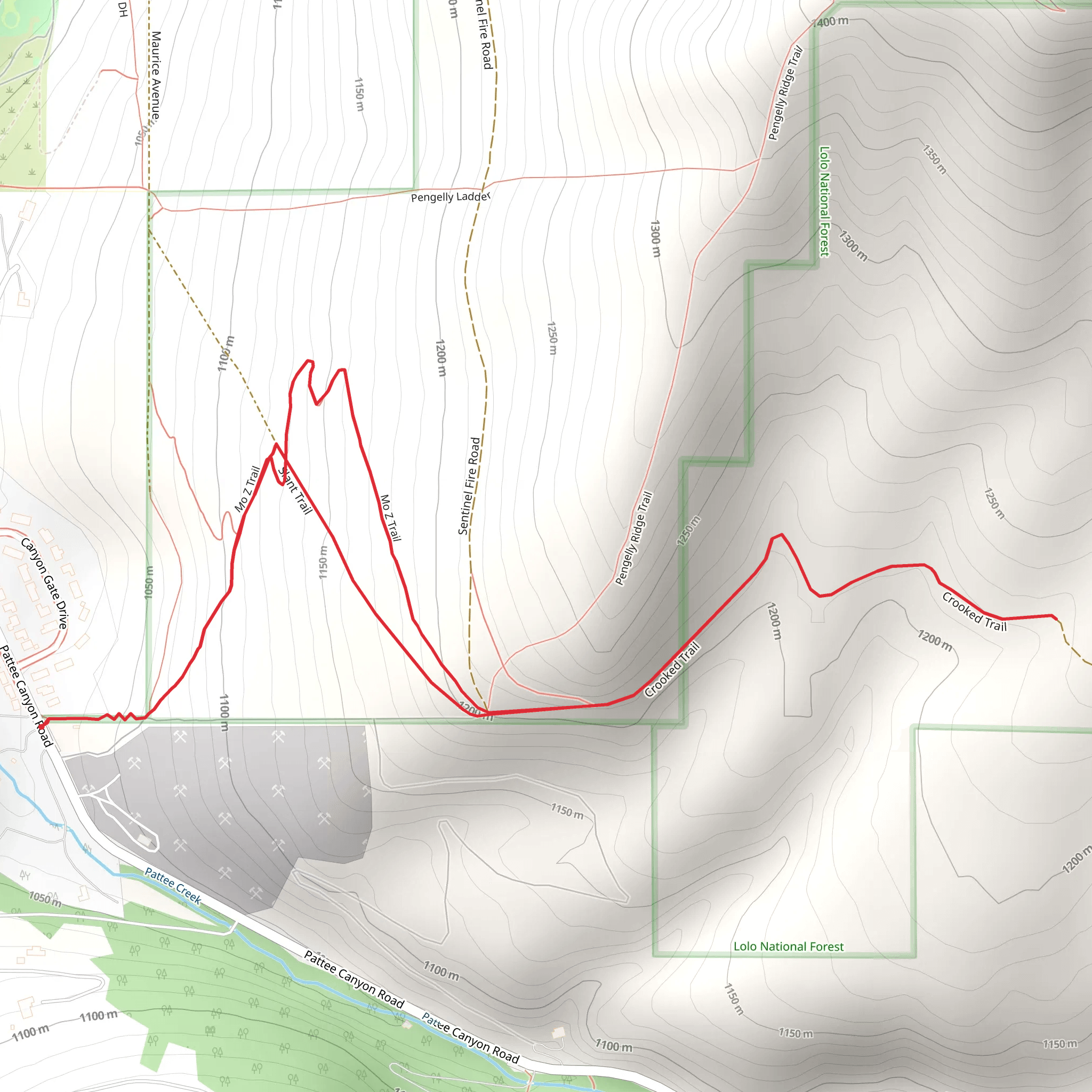 Slant, Mo Z and Crooked Loop Trail mobile static map