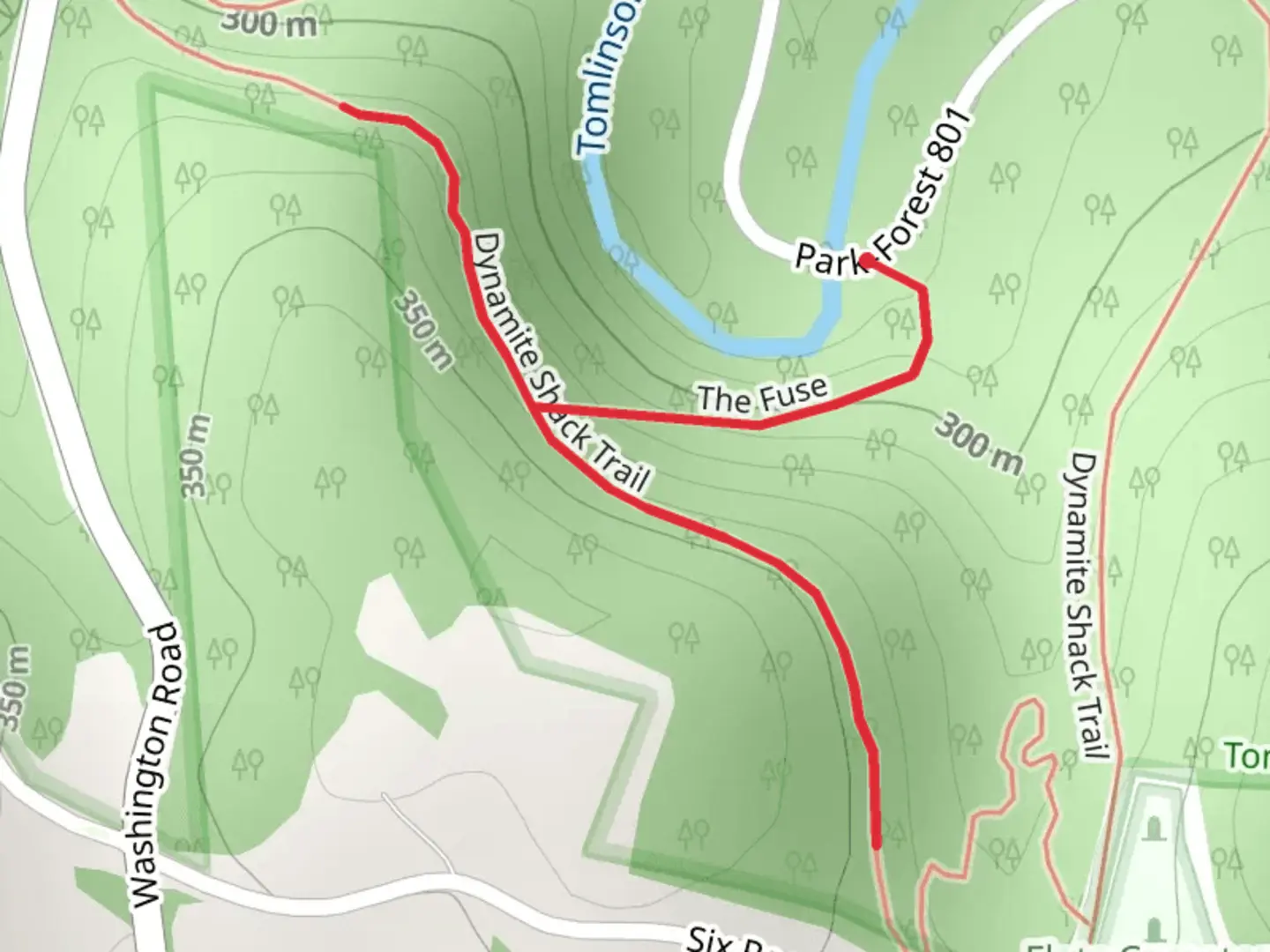 An image depicting the trail The Fuse and Dynamite Shack Trail and its surrounding area.