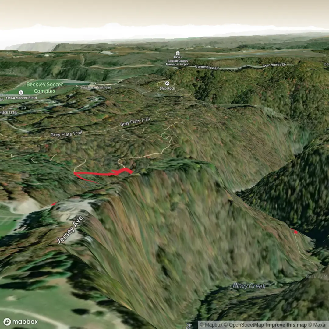 An image depicting the trail Mill Branch Trail and Beckley Mill Trail and its surrounding area.