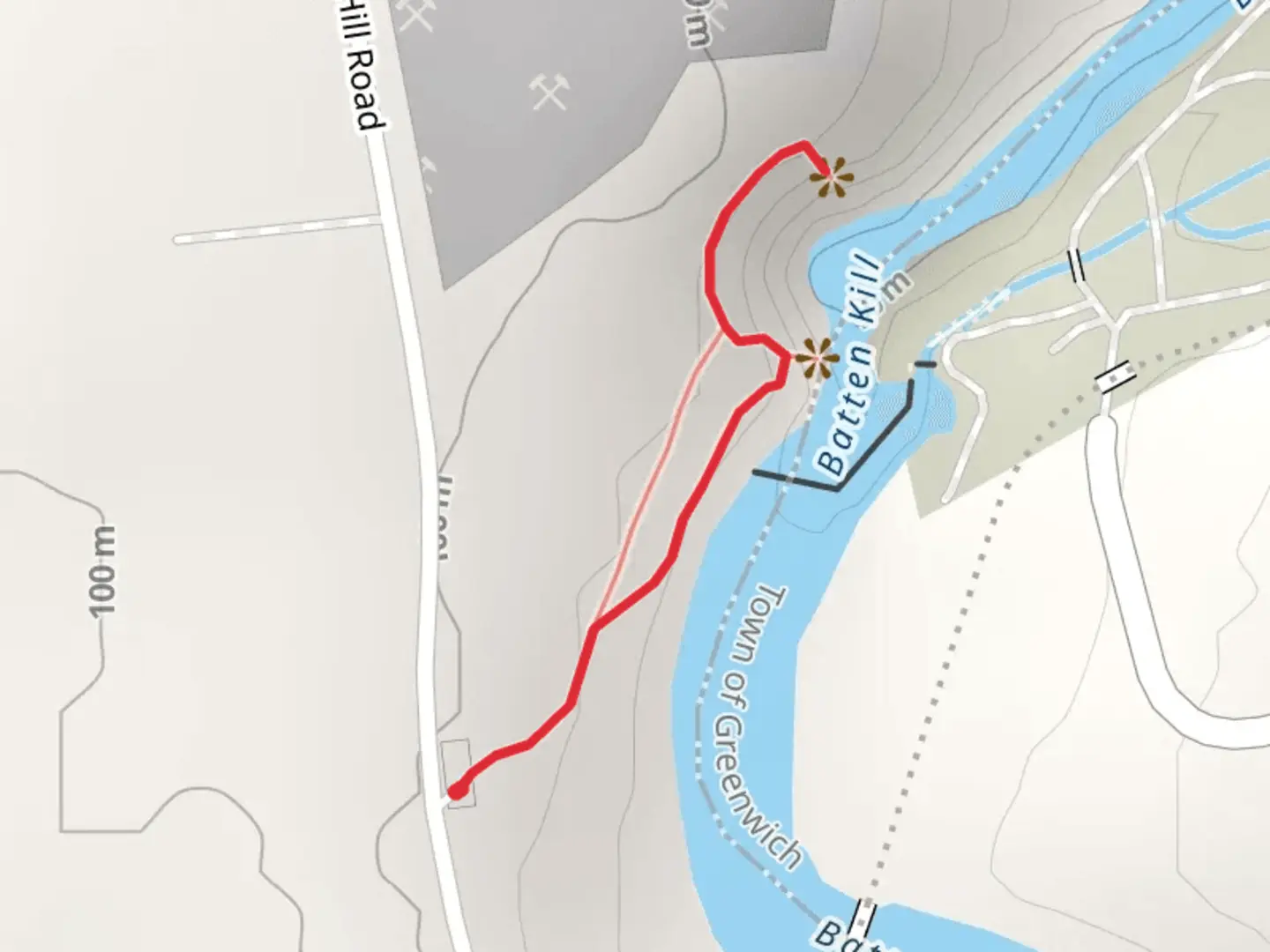 An image depicting the trail Batten Kill Shore Walk via Windy Hill Road and its surrounding area.