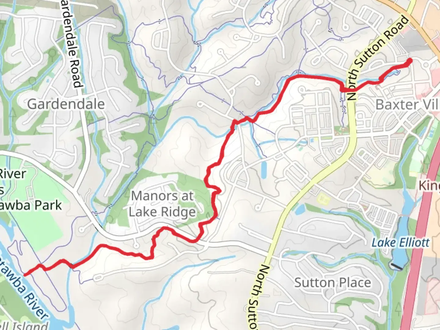 An image depicting the trail Liberty Trail and River Run and its surrounding area.