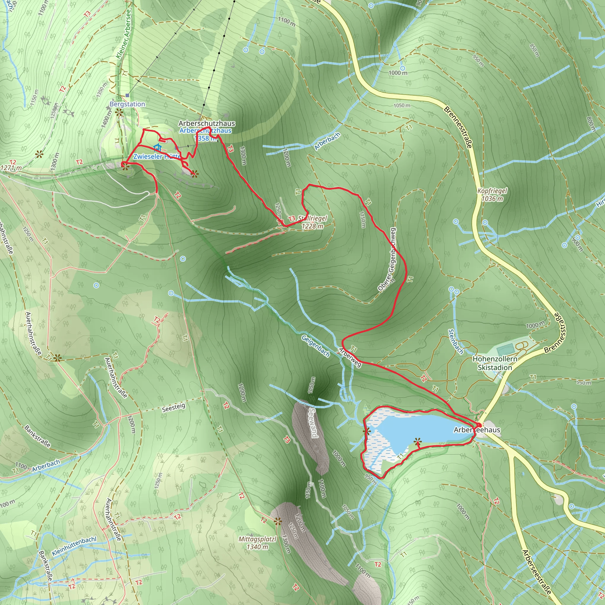 Großer Arbersee, Stallriegel Gipfelstation and Großer Arber Loop via Arberweg mobile static map