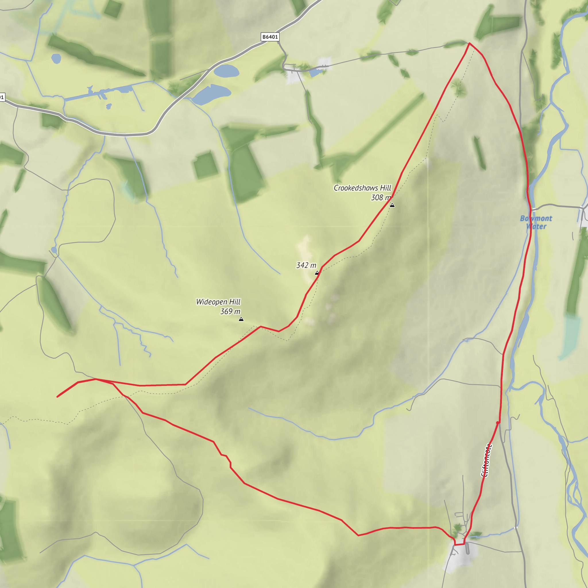 Grubbit Law, Wideopen Hill and Crookedshaws Hill Loop mobile static map