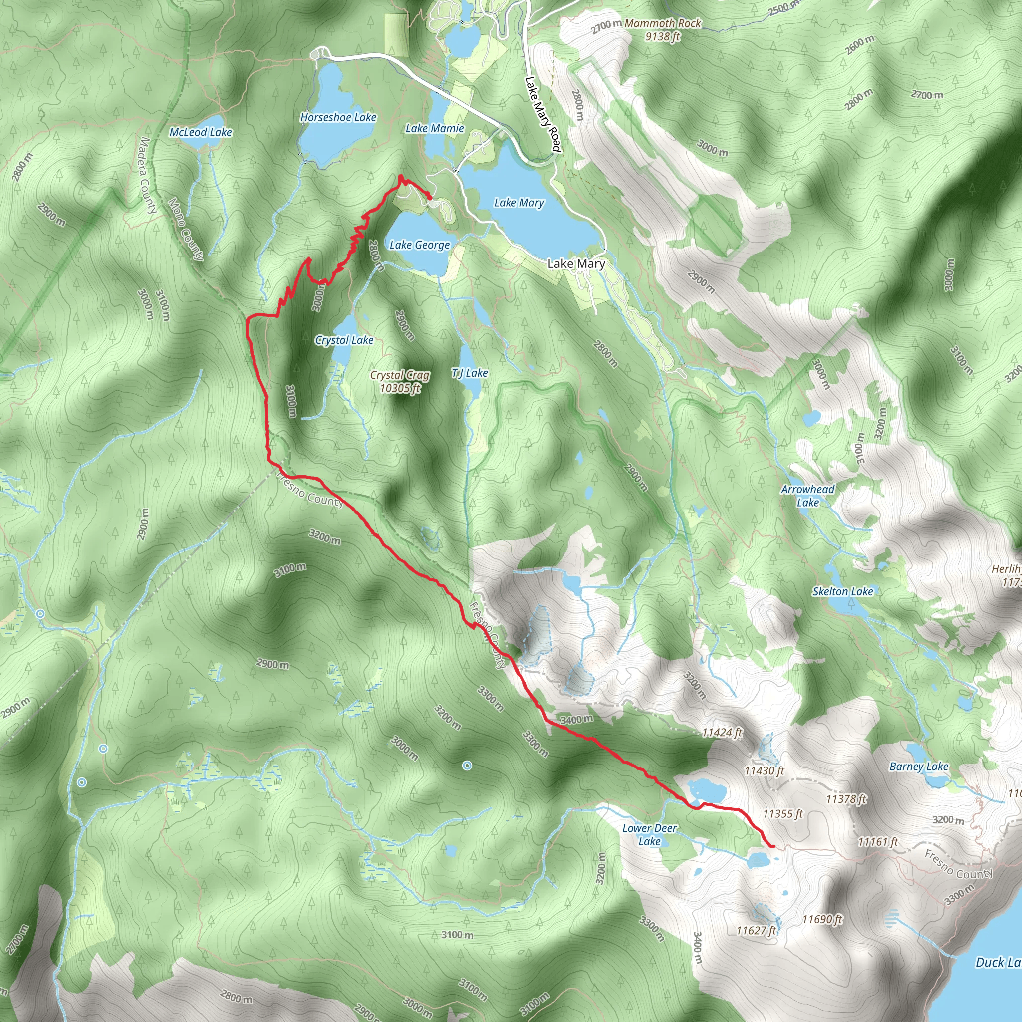 Deer Lakes via Mammoth Crest Trail mobile static map
