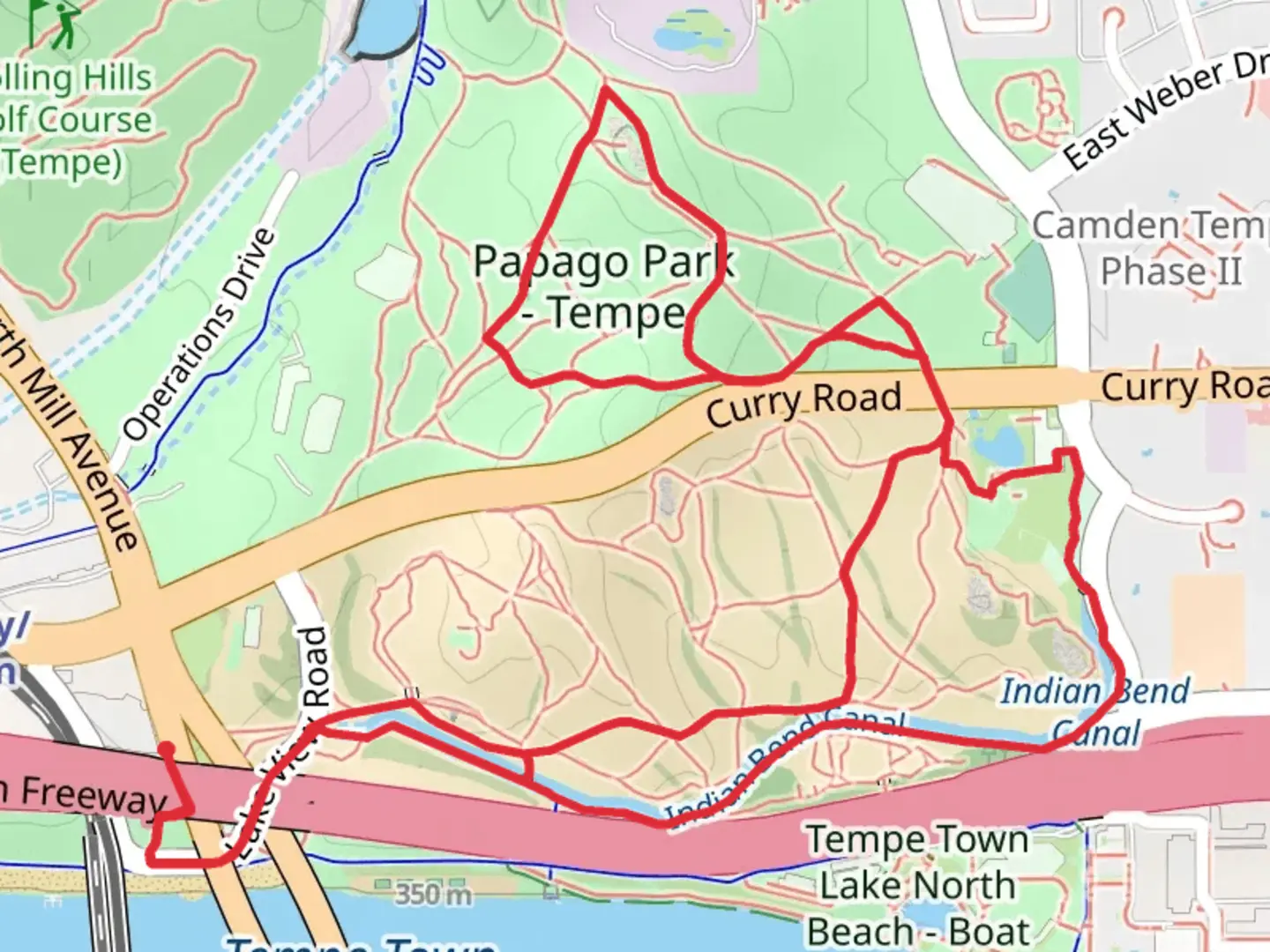 An image depicting the trail Indian Bend Canal - Lizard Loop Trail and its surrounding area.