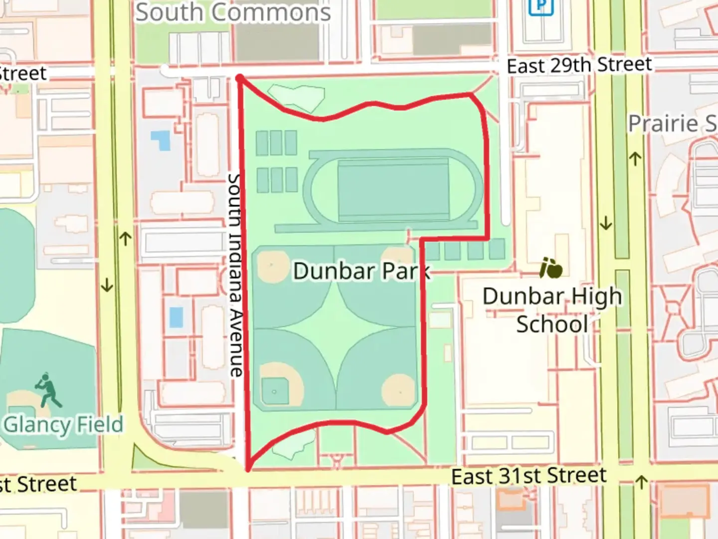 An image depicting the trail Dunbar Park Loop and its surrounding area.