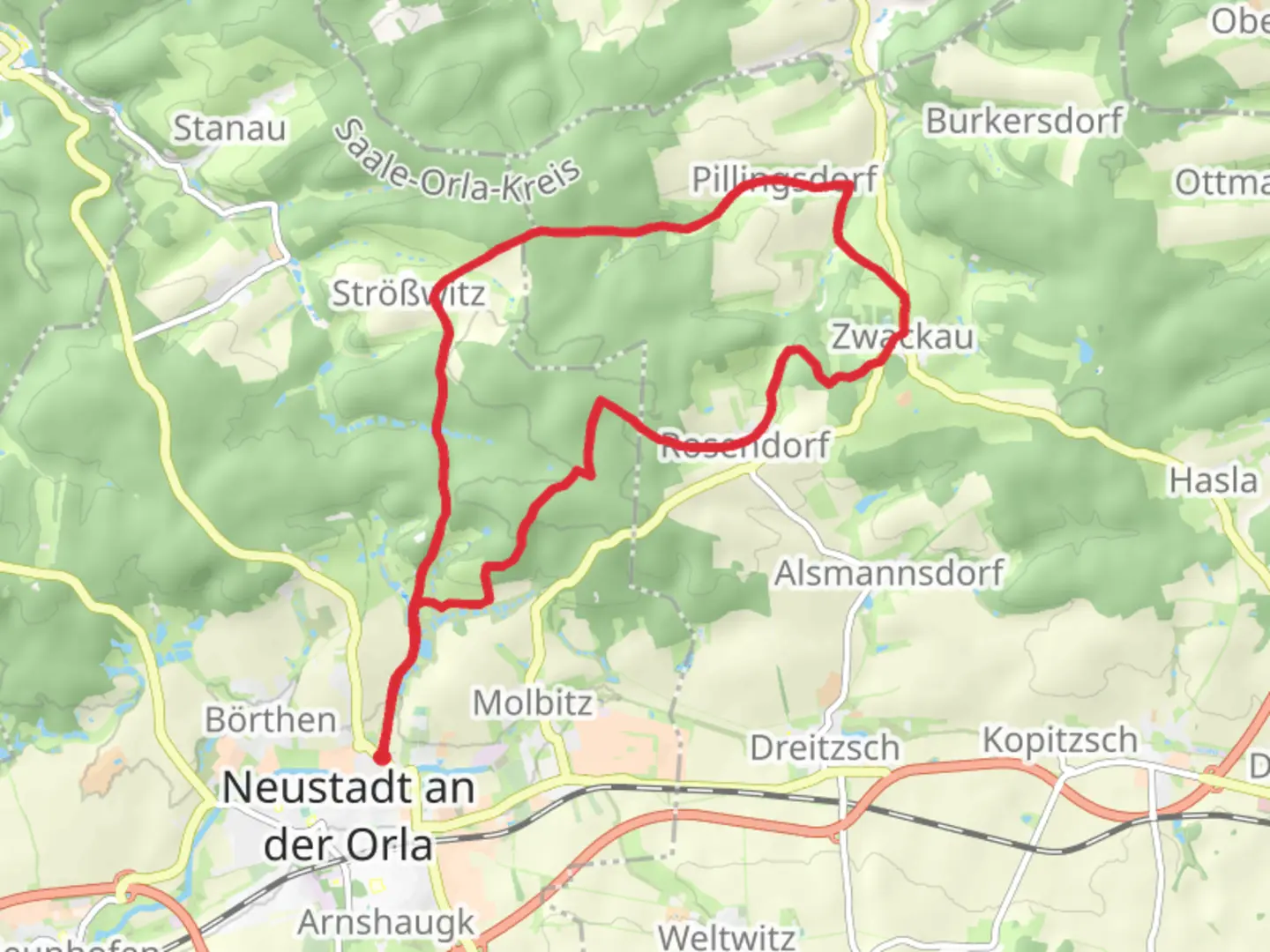An image depicting the trail Dohlen and Pillingsdorf Loop and its surrounding area.