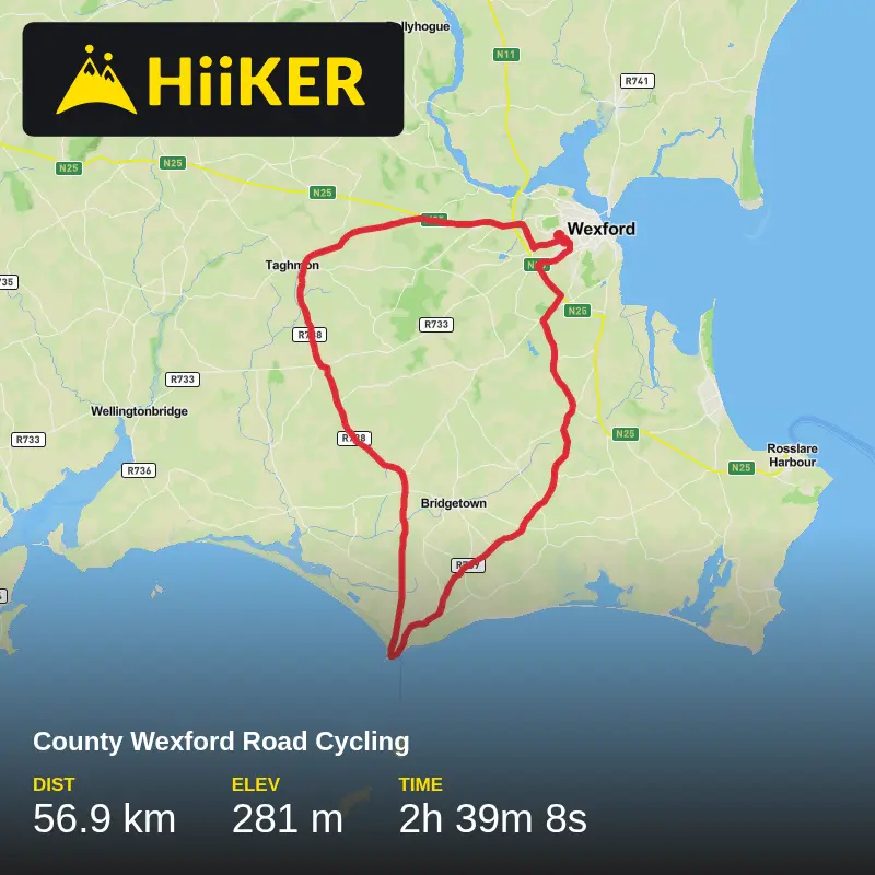 A map preview of the recording County Wexford Road Cycling.