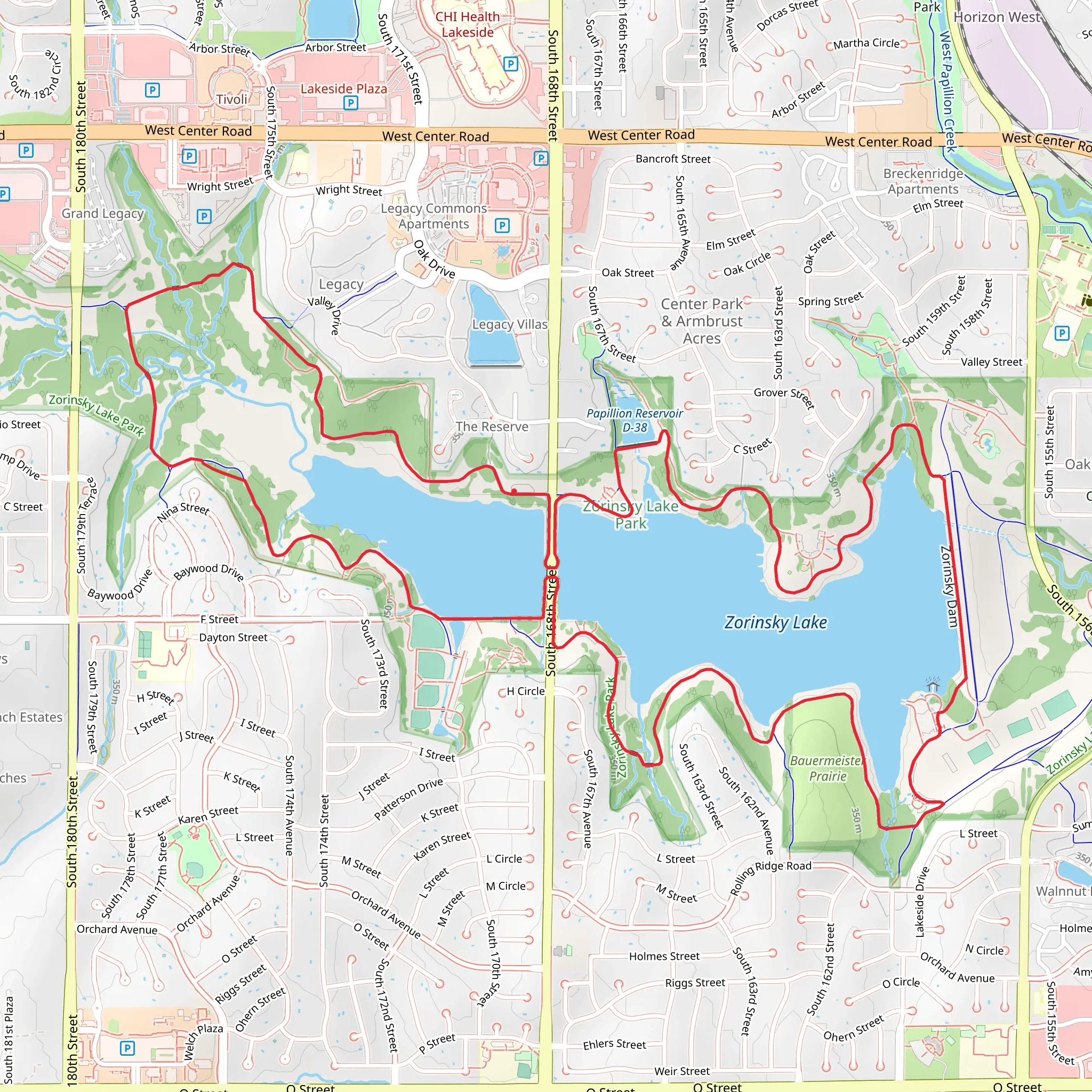Zorinsky Lake Loop mobile static map