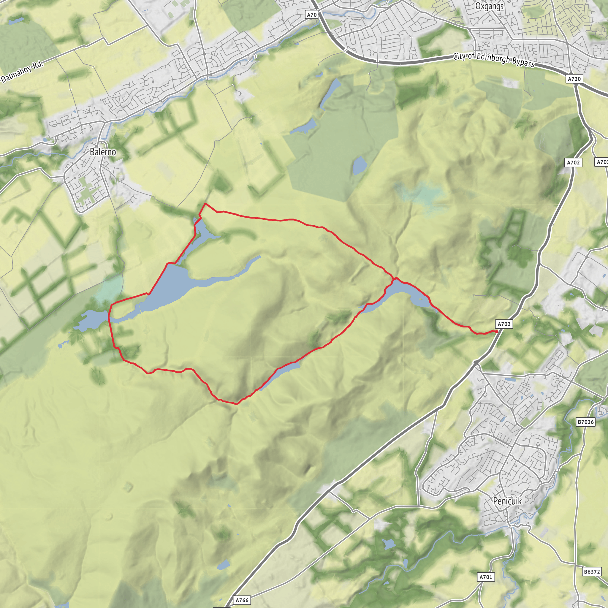 Glencorse Reservoir, Loganlea Reservoir, Redford Bridge, Threipmuir Reservoir and Harlaw Reservoir Loop mobile static map