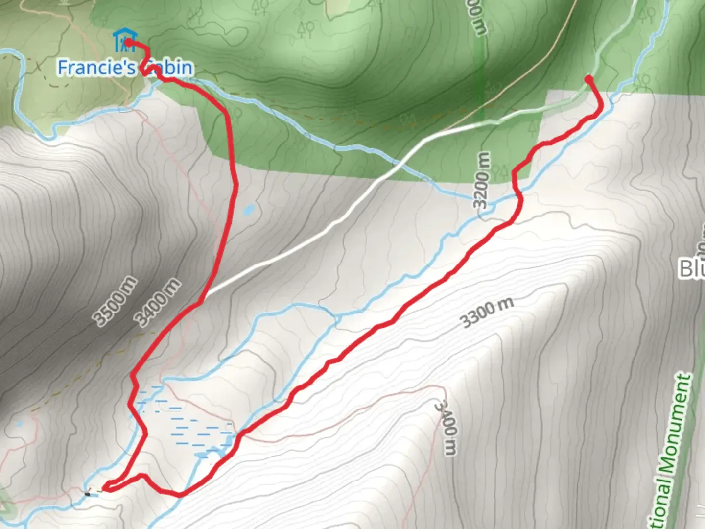 An image depicting the trail Spruce Creek and Crystal Creek and its surrounding area.