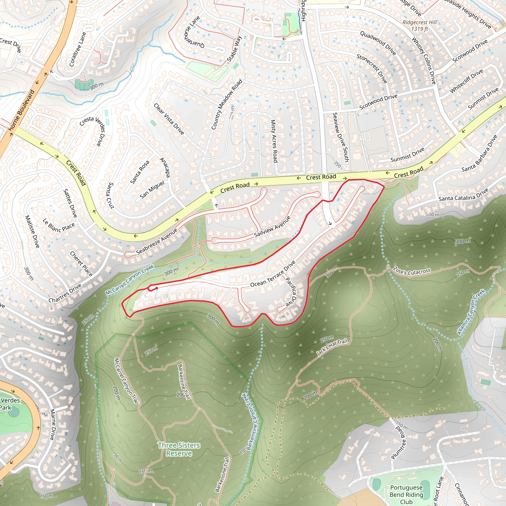 Loop around Ocean Terrace Drive mobile static map