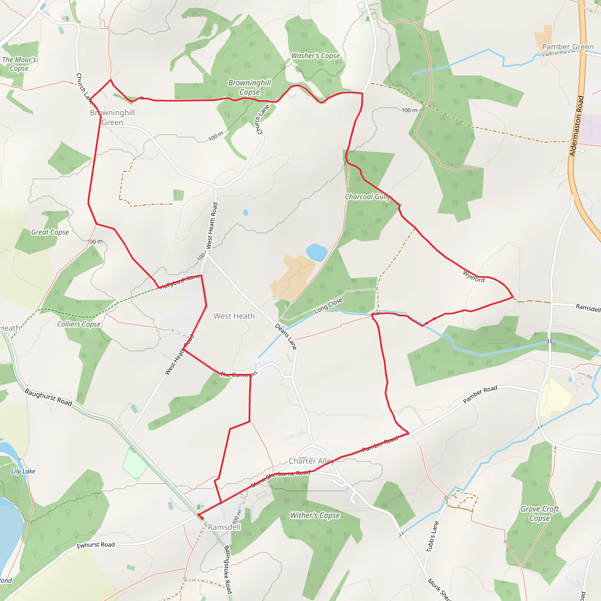 Browninghill Copse and Charcoal Gully Loop mobile static map